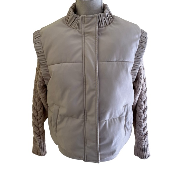 Unreal Fur Cream "Barcelona" Cable Knit Sleeve Puffer Jacket L LIKE NEW - Picture 2 of 11